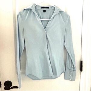 Express Light Blue Button Down Editor Shirt Wrinkle Iron Free XS 0 Rare